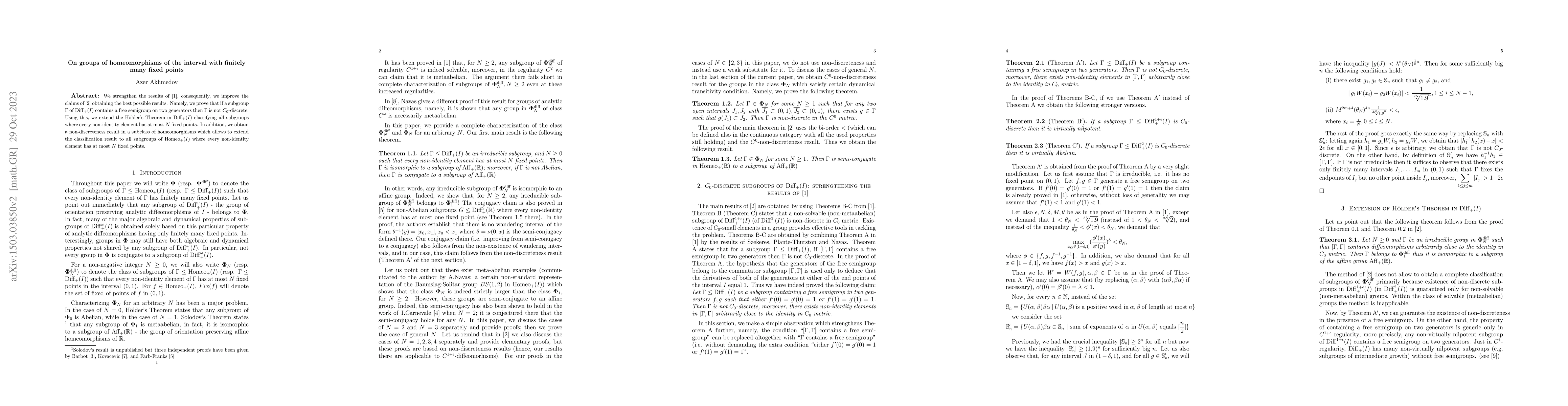 Thumbnail for On groups of homeomorphisms of the interval with finitely many fixed
  points