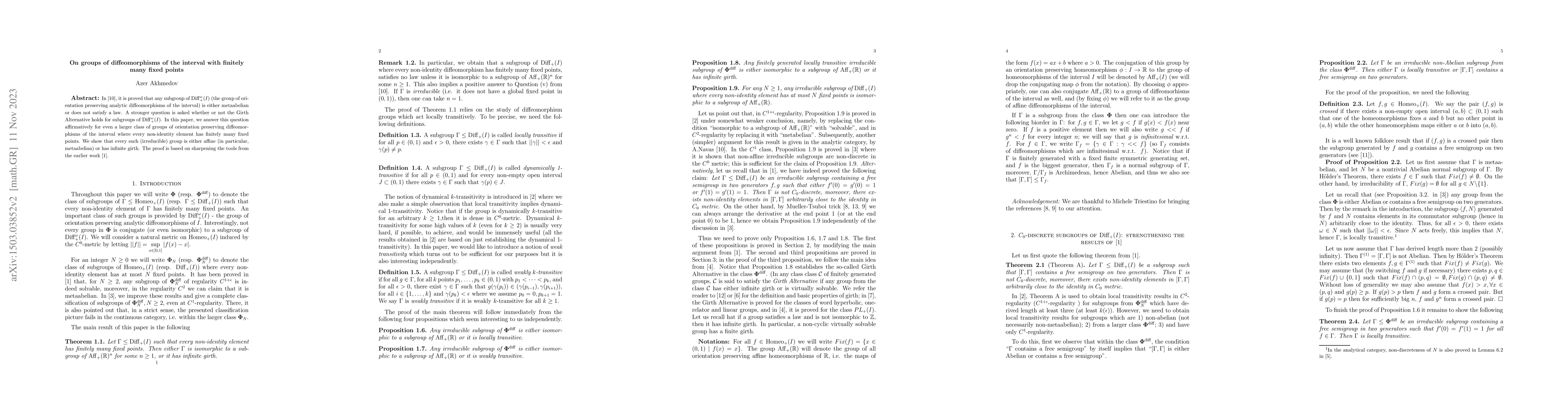 Thumbnail for On groups of diffeomorphisms of the interval with finitely many fixed
  points