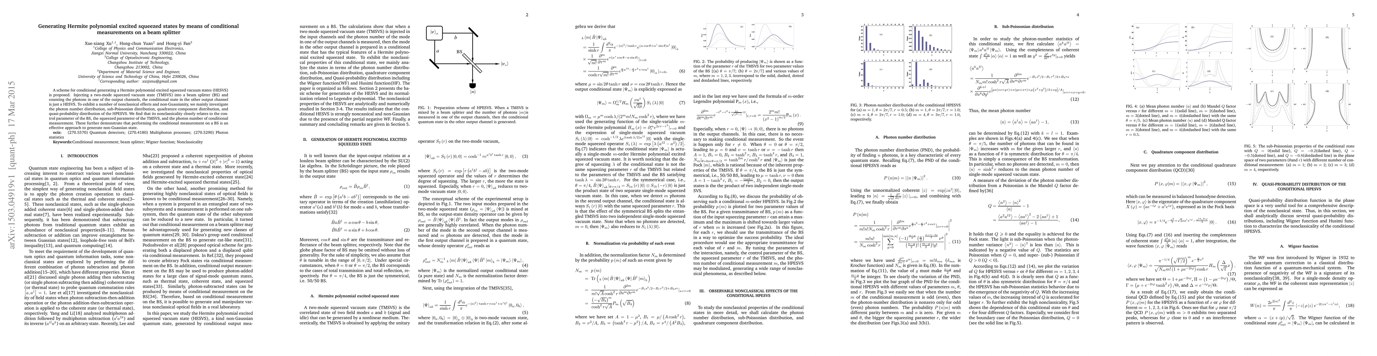 Thumbnail for Generating Hermite polynomial excited squeezed states by means of
  conditional measurements on a beam splitter