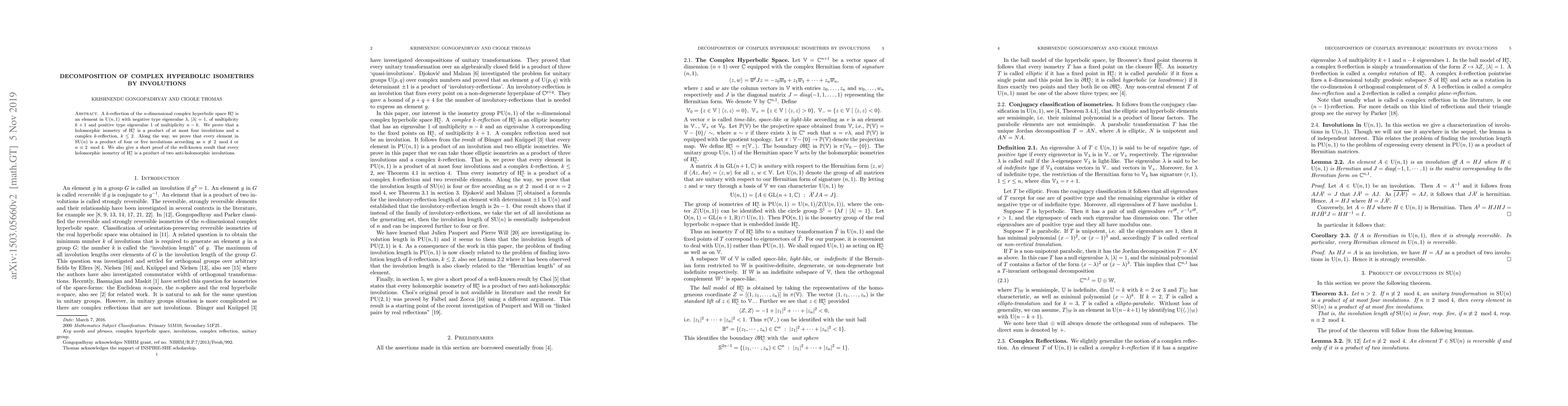 Thumbnail for Decomposition of complex hyperbolic isometries by involutions