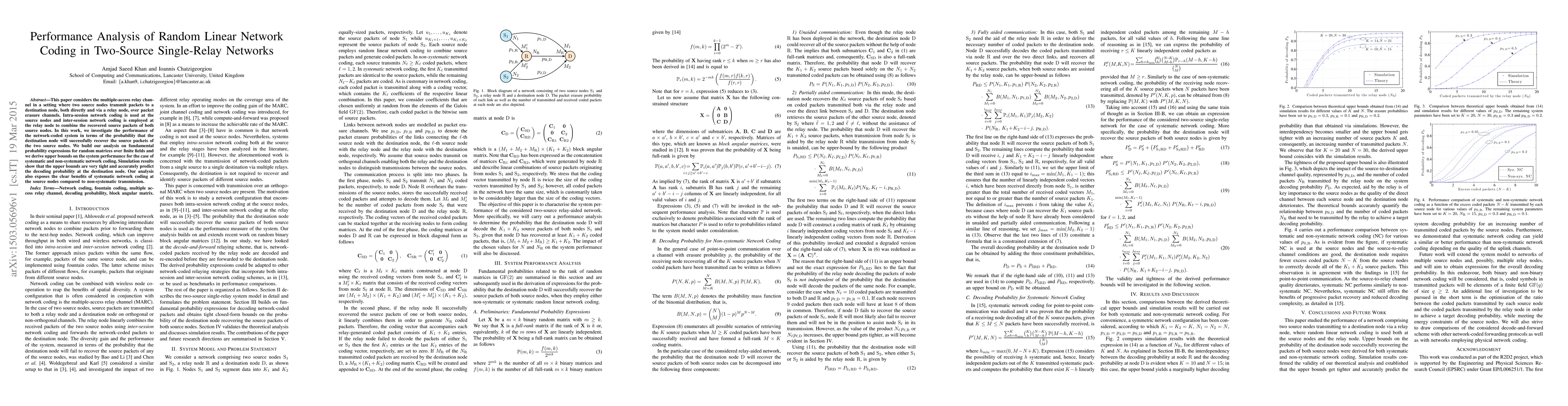 Thumbnail for Performance Analysis of Random Linear Network Coding in Two-Source
  Single-Relay Networks