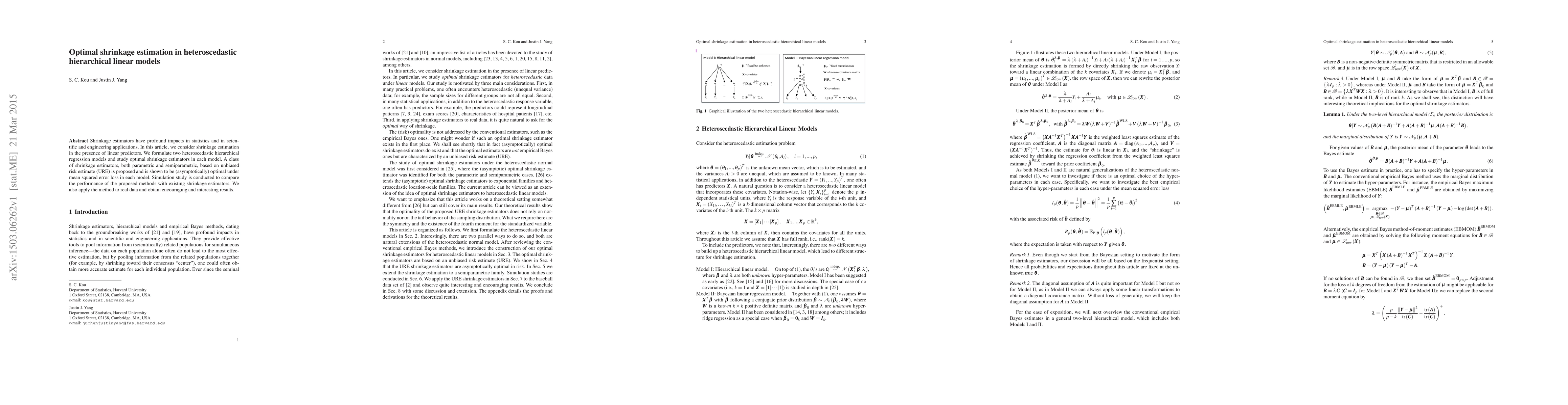 Thumbnail for Optimal shrinkage estimation in heteroscedastic hierarchical linear
  models