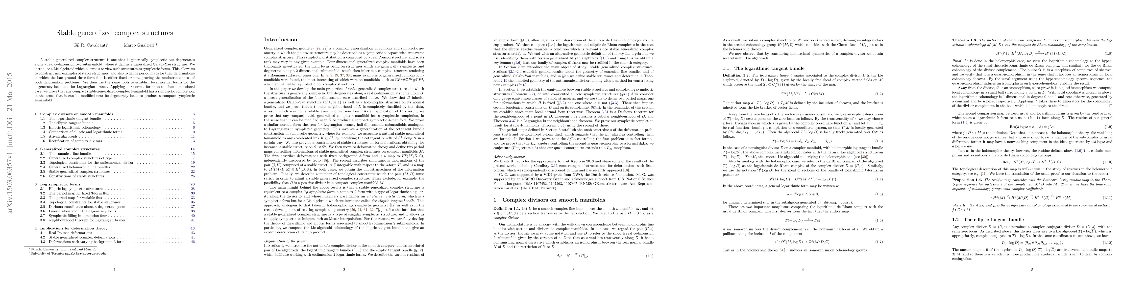 Thumbnail for Stable generalized complex structures