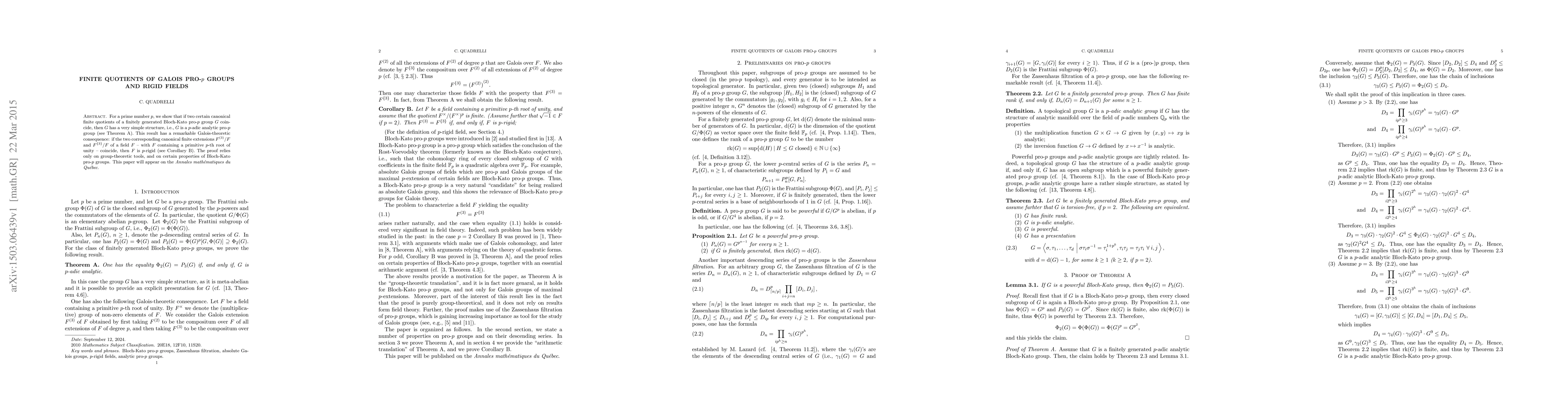 Thumbnail for Finite quotients of Galois pro-$p$ groups and rigid fields