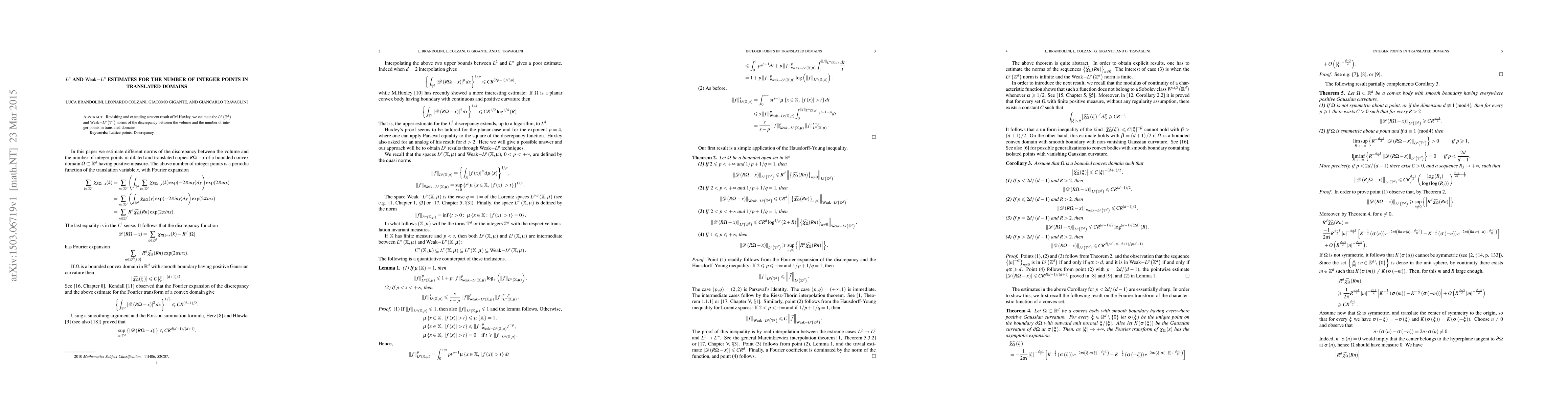 Thumbnail for $L^{p}$ and Weak-$L^{p}$ estimates for the number of integer points in
  translated domains