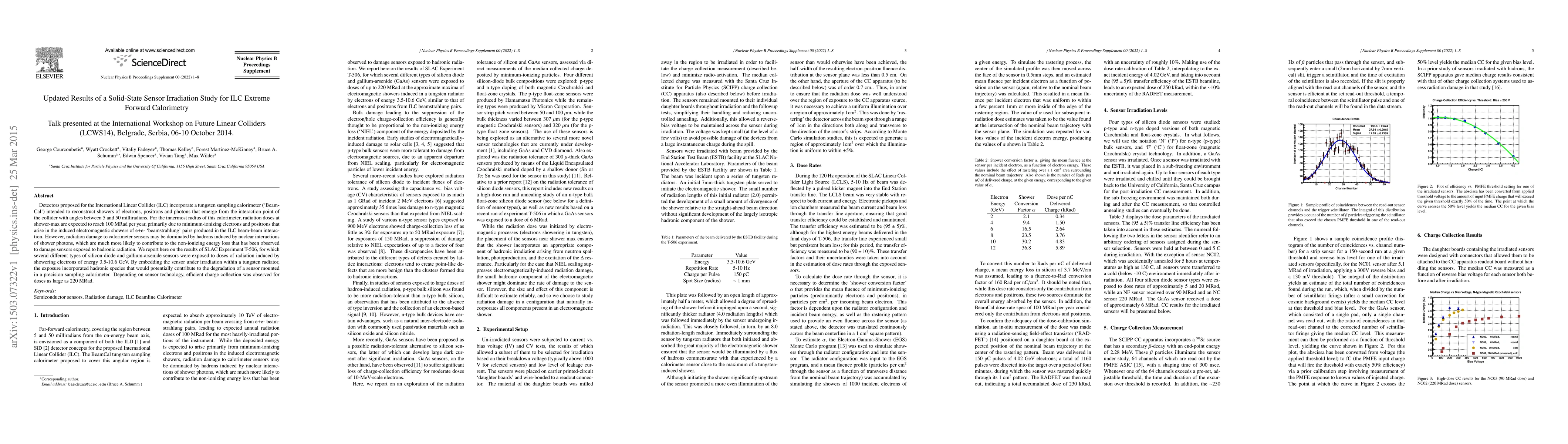 Thumbnail for Updated Results of a Solid-State Sensor Irradiation Study for ILC
  Extreme Forward Calorimetry
