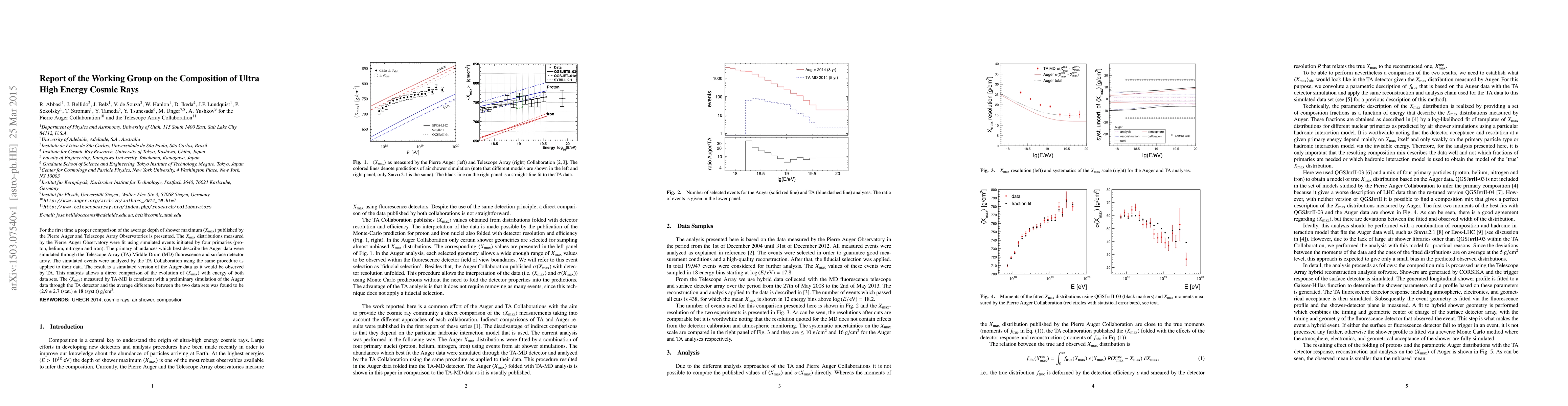 Thumbnail for Report of the Working Group on the Composition of Ultra High Energy
  Cosmic Rays