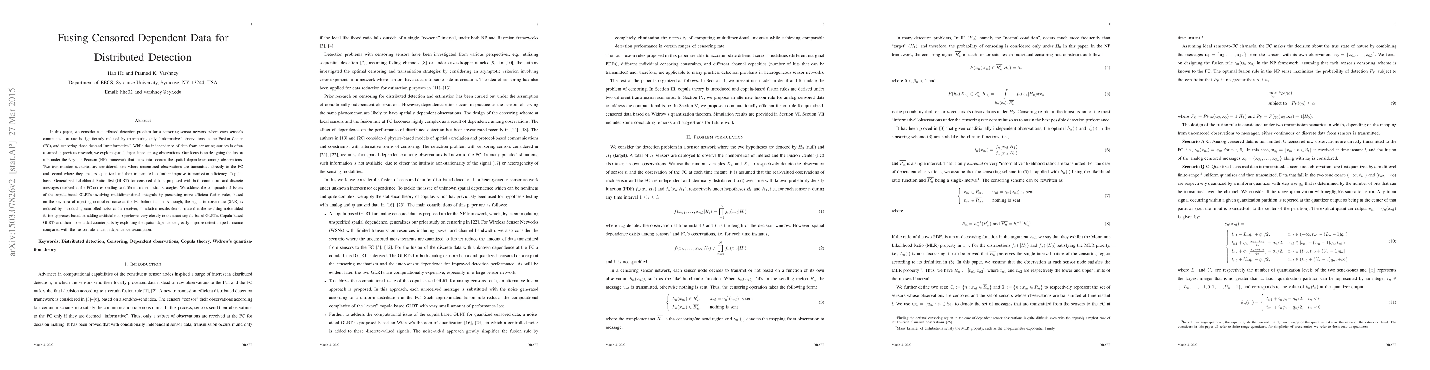 Thumbnail for Fusing Censored Dependent Data for Distributed Detection