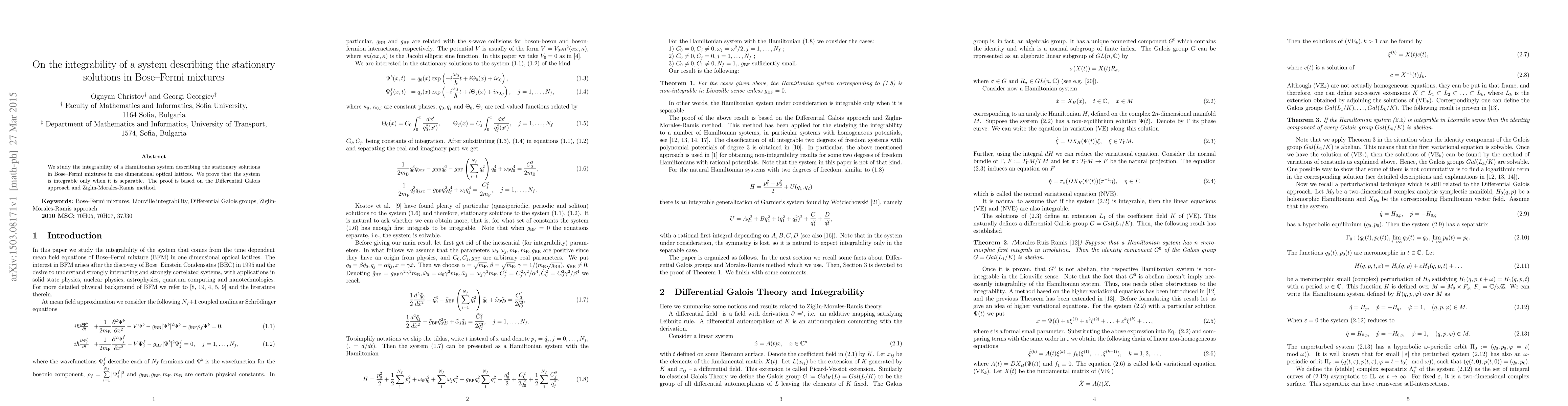 Thumbnail for On the integrability of a system describing the stationary solutions in
  Bose--Fermi mixtures