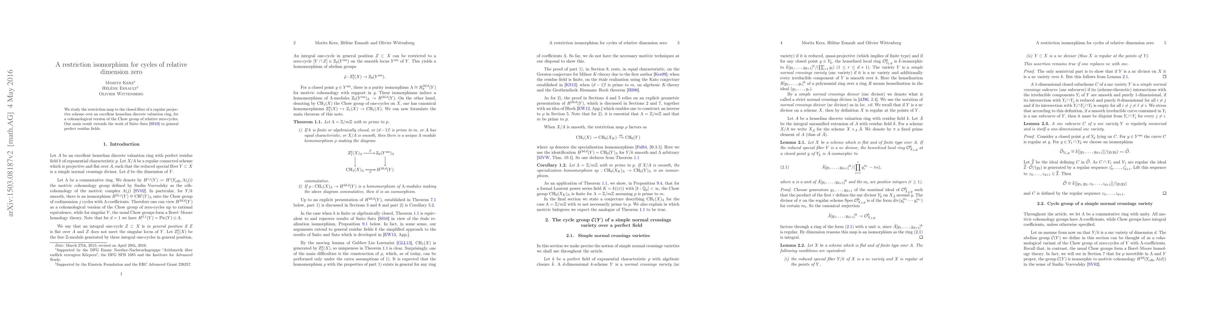 Thumbnail for A restriction isomorphism for cycles of relative dimension zero