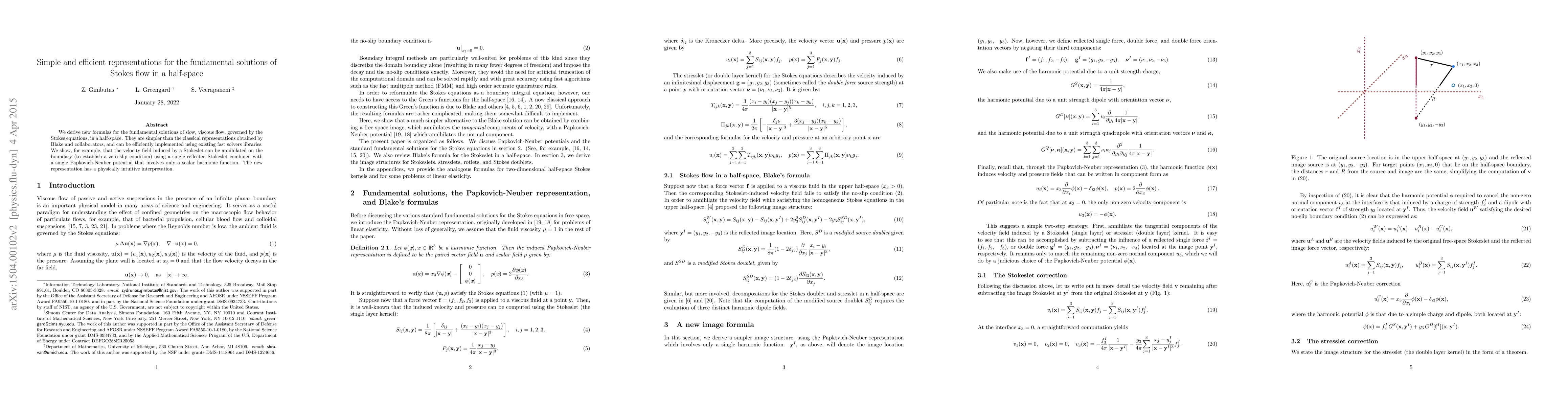 Thumbnail for Simple and efficient representations for the fundamental solutions of
  Stokes flow in a half-space