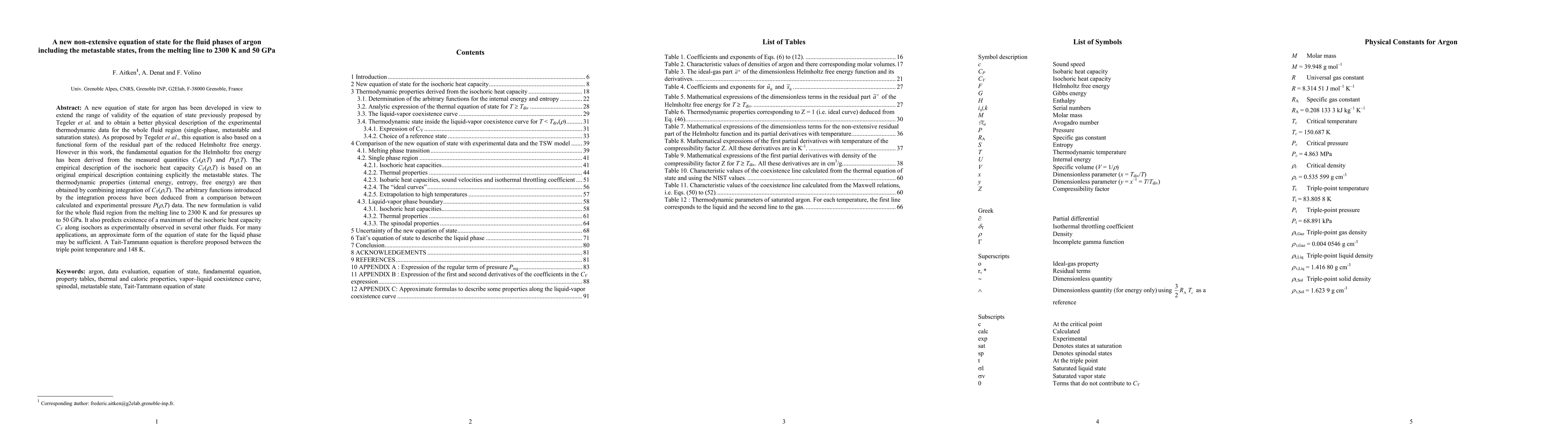 Thumbnail for A new non-extensive equation of state for the fluid phases of argon
  including the metastable states, from the melting line to 2300 K and 50 GPa