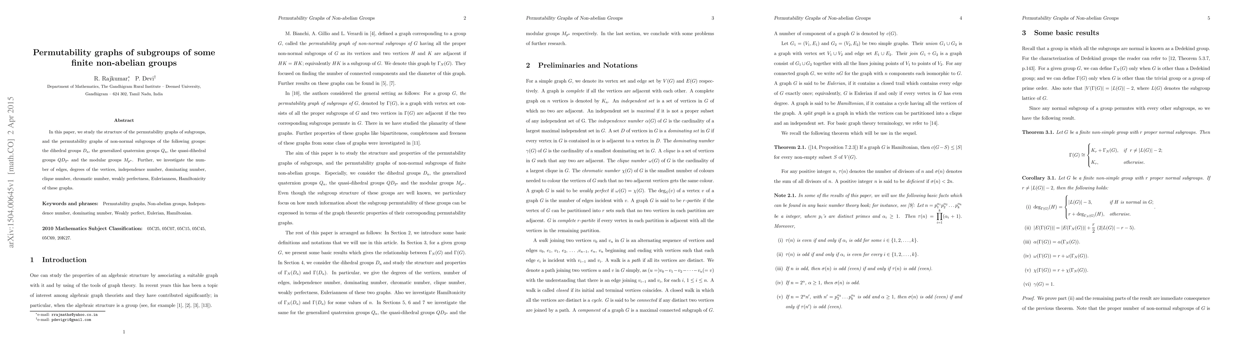 Thumbnail for Permutability graphs of subgroups of some finite non-abelian groups