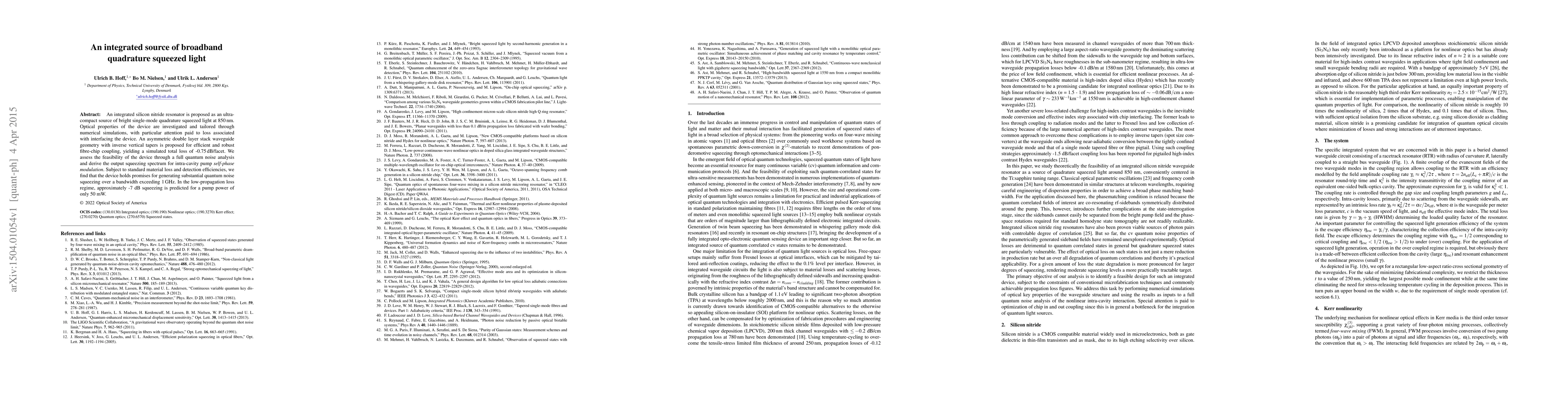 Thumbnail for An integrated source of broadband quadrature squeezed light