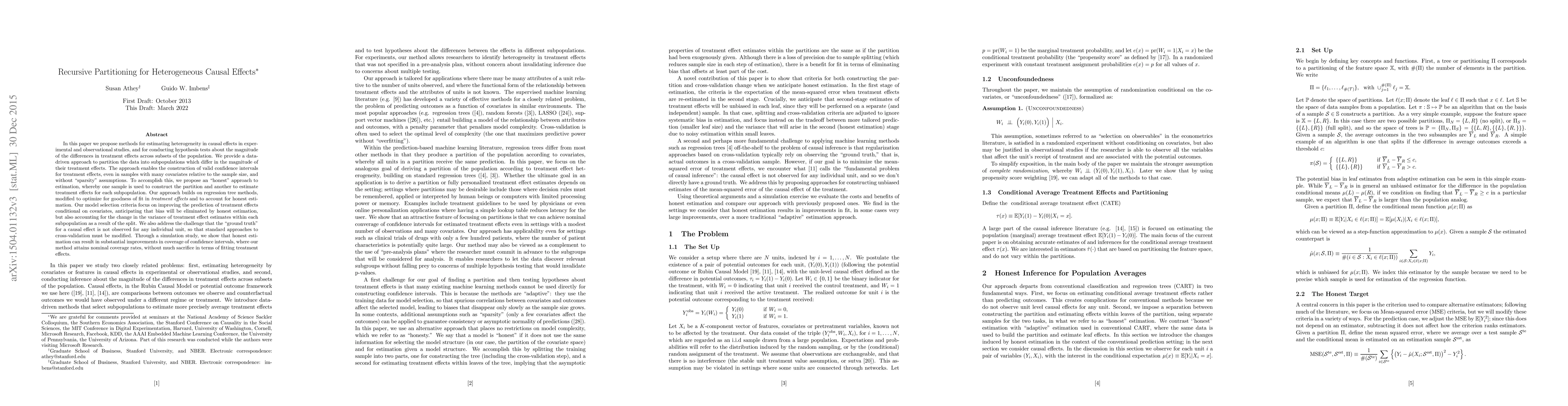 Thumbnail for Recursive Partitioning for Heterogeneous Causal Effects