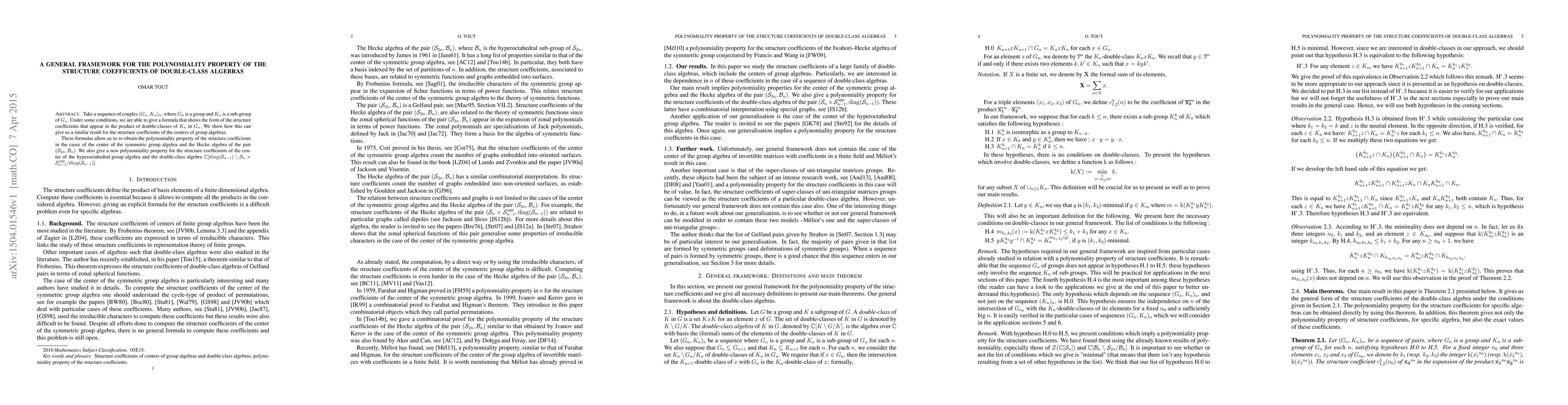 Thumbnail for A general framework for the polynomiality property of the structure
  coefficients of double-class algebras