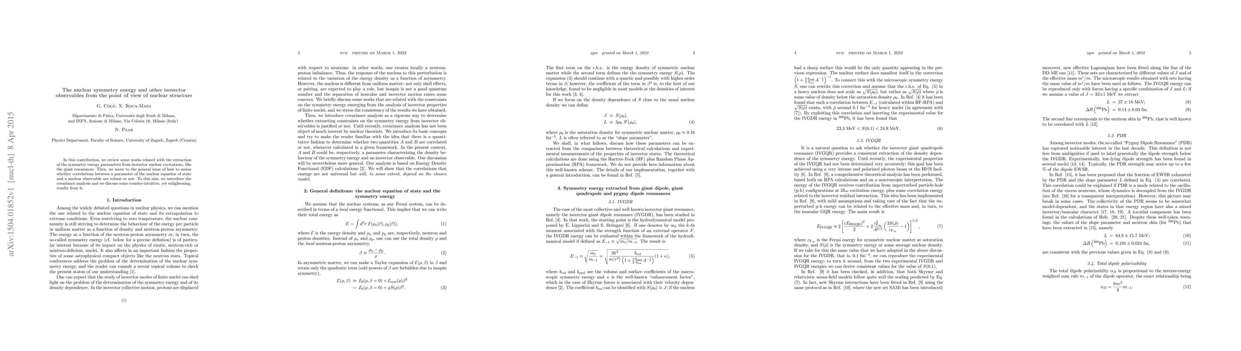 Thumbnail for The nuclear symmetry energy and other isovector observables from the
  point of view of nuclear structure