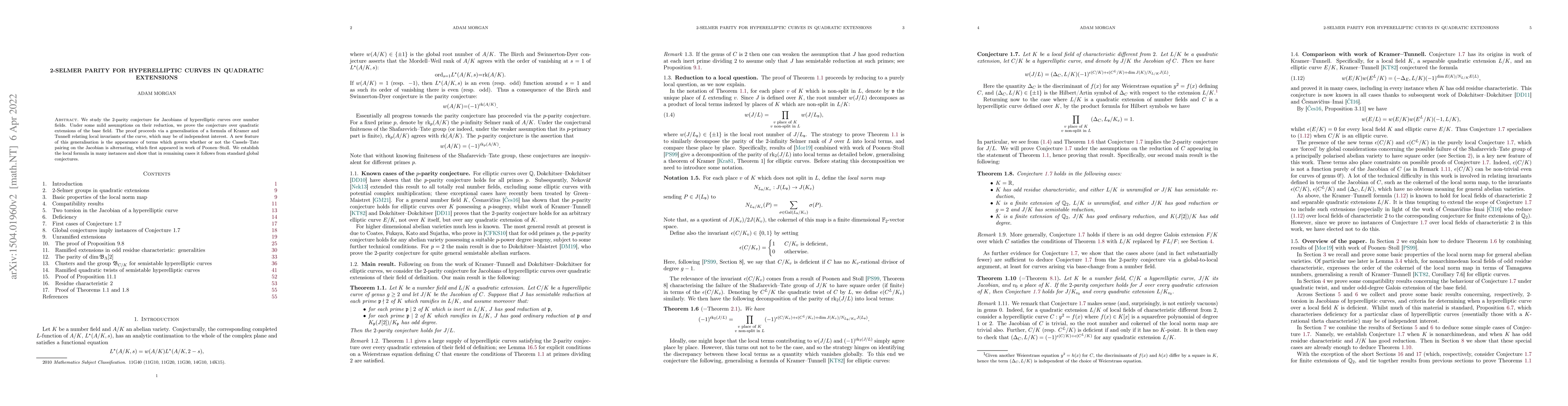 Thumbnail for 2-Selmer Parity for Hyperelliptic Curves in Quadratic Extensions