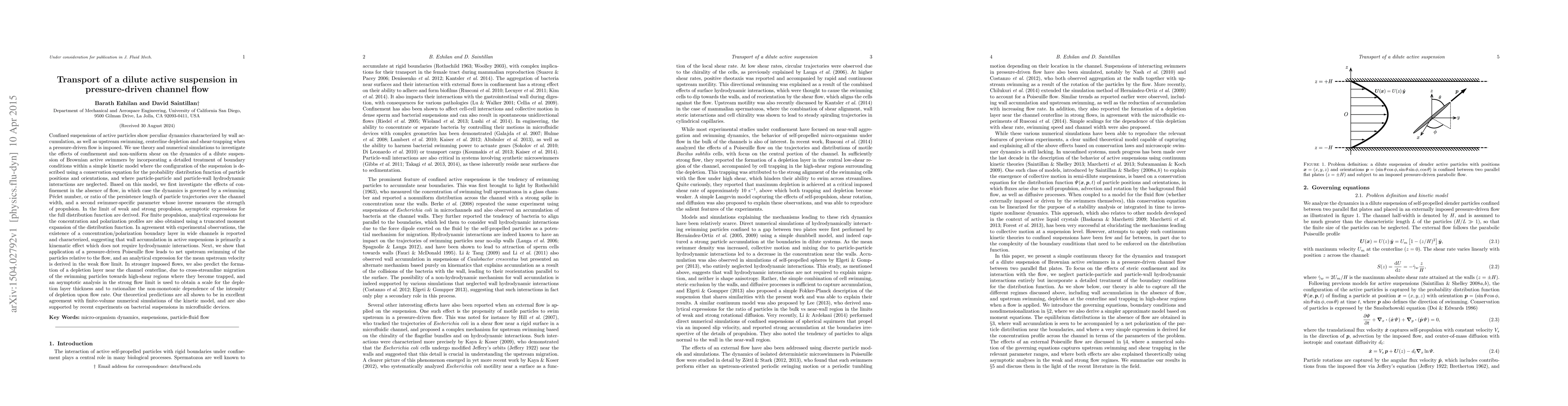 Thumbnail for Transport of a dilute active suspension in pressure-driven channel flow