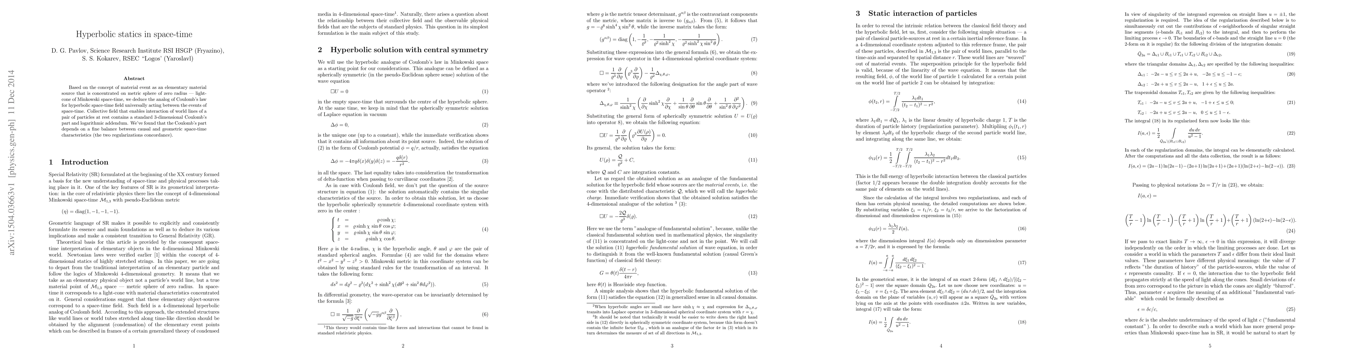 Thumbnail for Hyperbolic statics in space-time