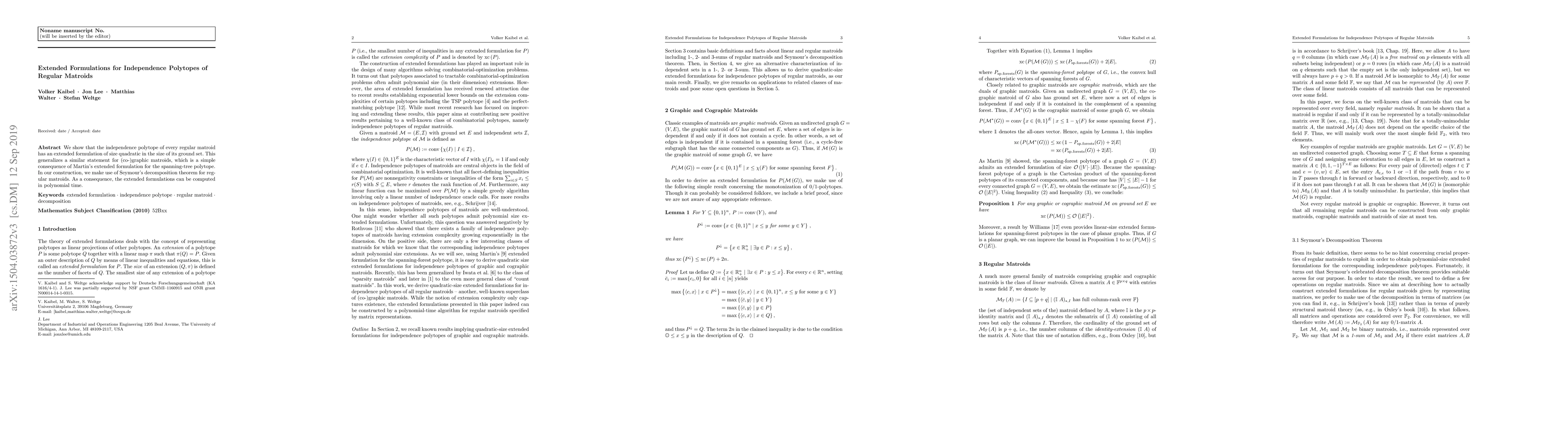 Thumbnail for Extended Formulations for Independence Polytopes of Regular Matroids