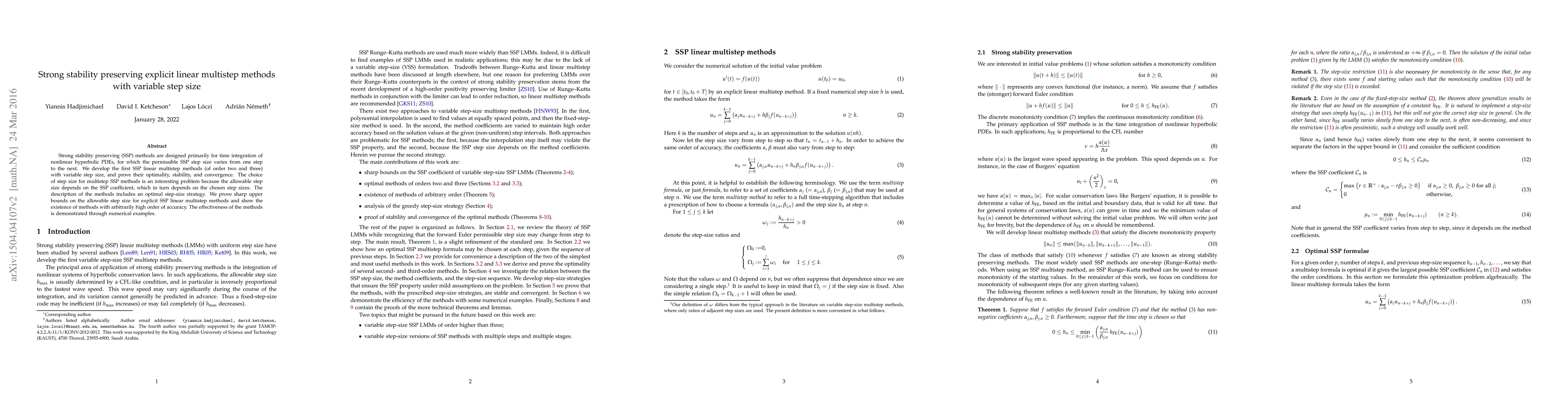 Thumbnail for Strong stability preserving explicit linear multistep methods with
  variable step size