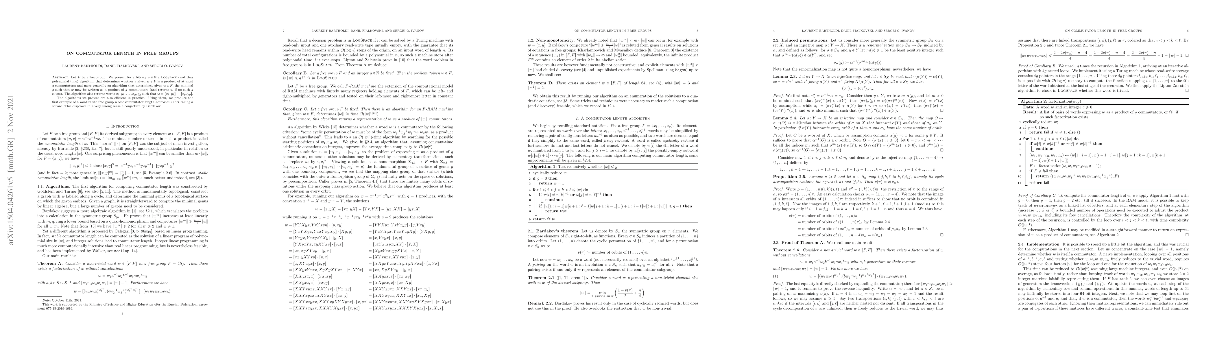 Thumbnail for On commutator length in free groups