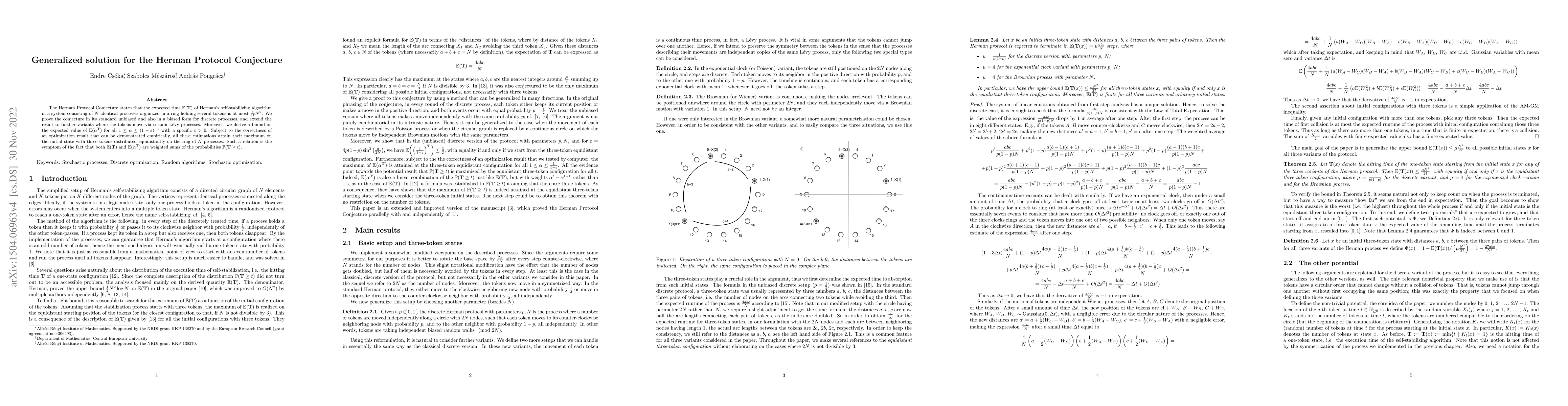 Thumbnail for Generalized solution for the Herman Protocol Conjecture