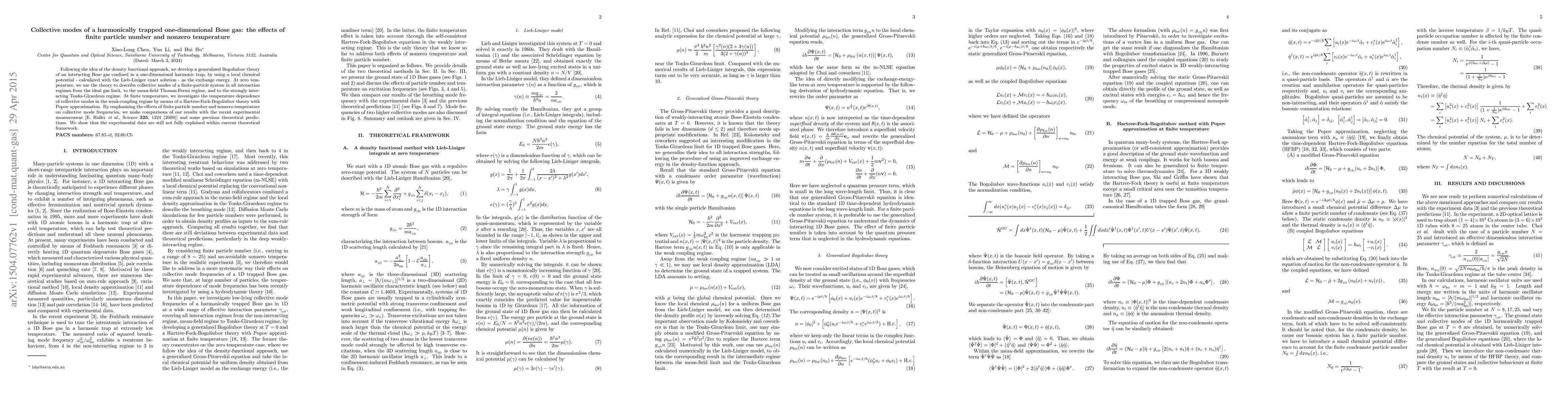 Thumbnail for Collective modes of a harmonically trapped one-dimensional Bose gas: the
  effects of finite particle number and nonzero temperature