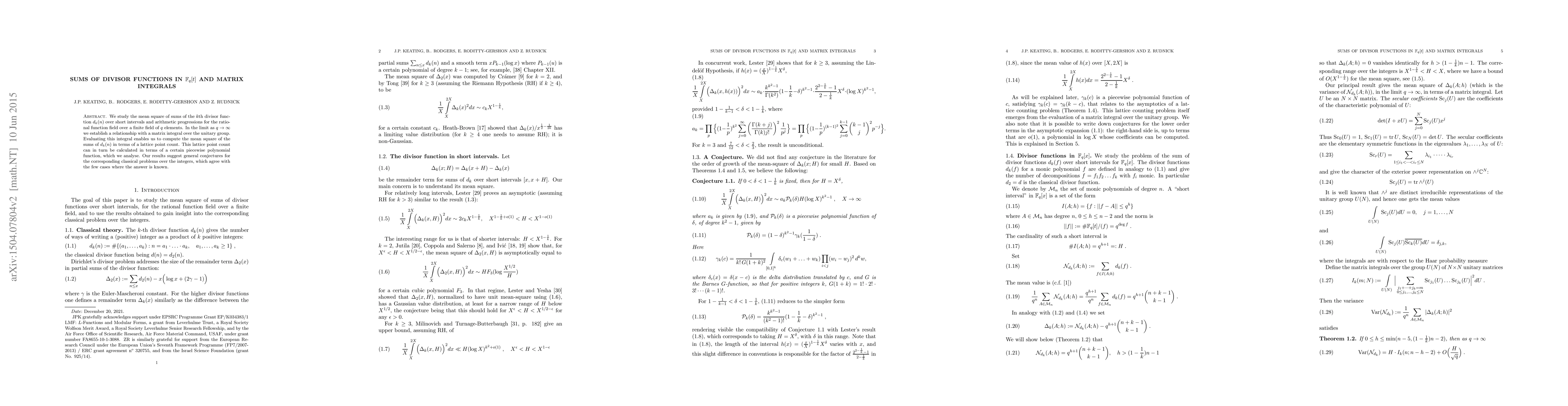Thumbnail for Sums of divisor functions in $F_{q}[t]$ and matrix integrals