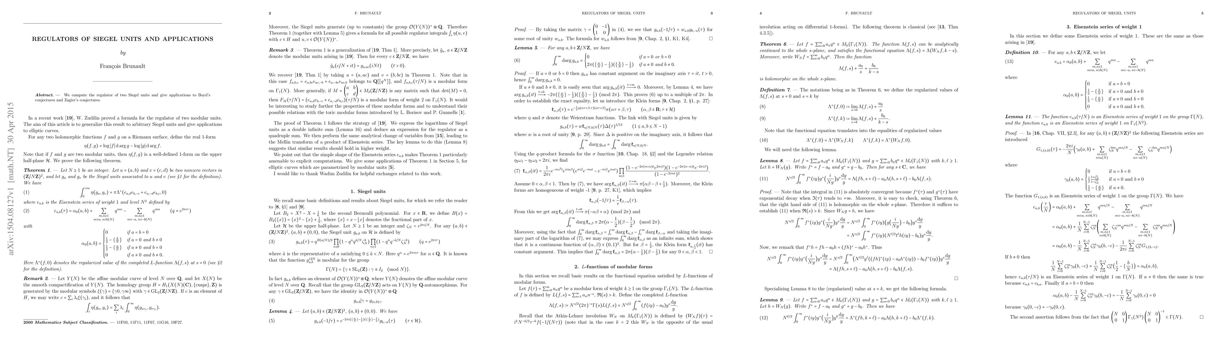 Thumbnail for Regulators of Siegel units and applications