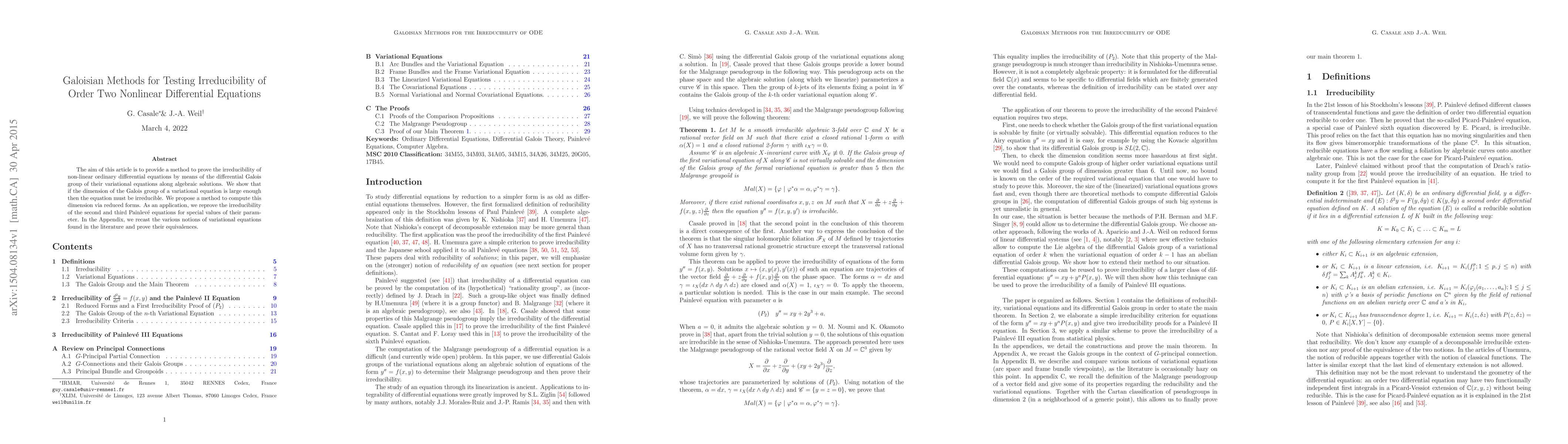 Thumbnail for Galoisian Methods for Testing Irreducibility of Order Two Nonlinear
  Differential Equations