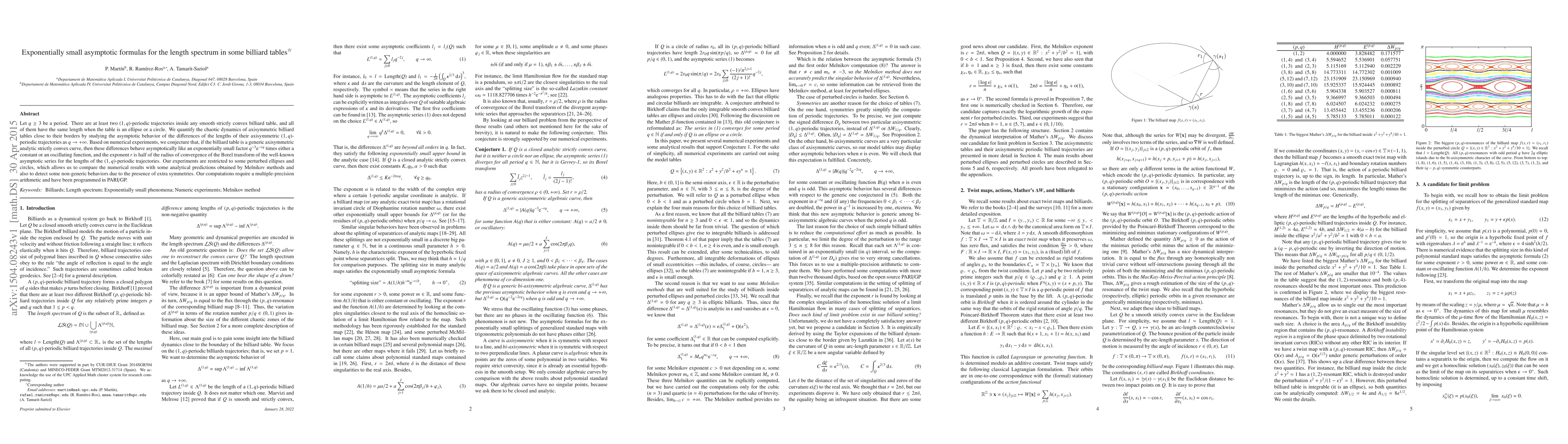 Thumbnail for Exponentially small asymptotic formulas for the length spectrum in some
  billiard tables
