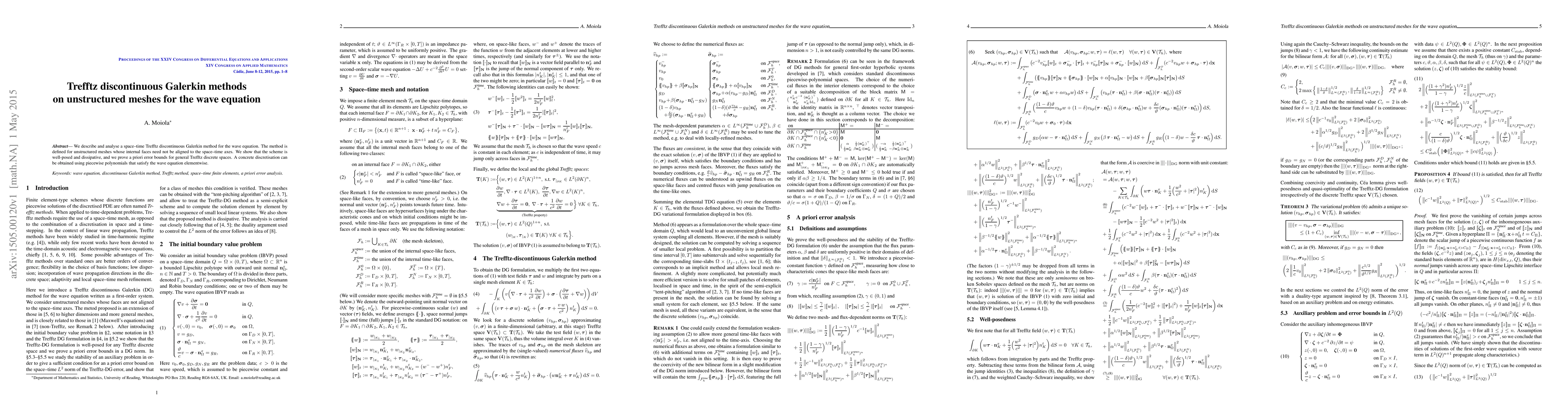 Thumbnail for Trefftz discontinuous Galerkin methods on unstructured meshes for the
  wave equation