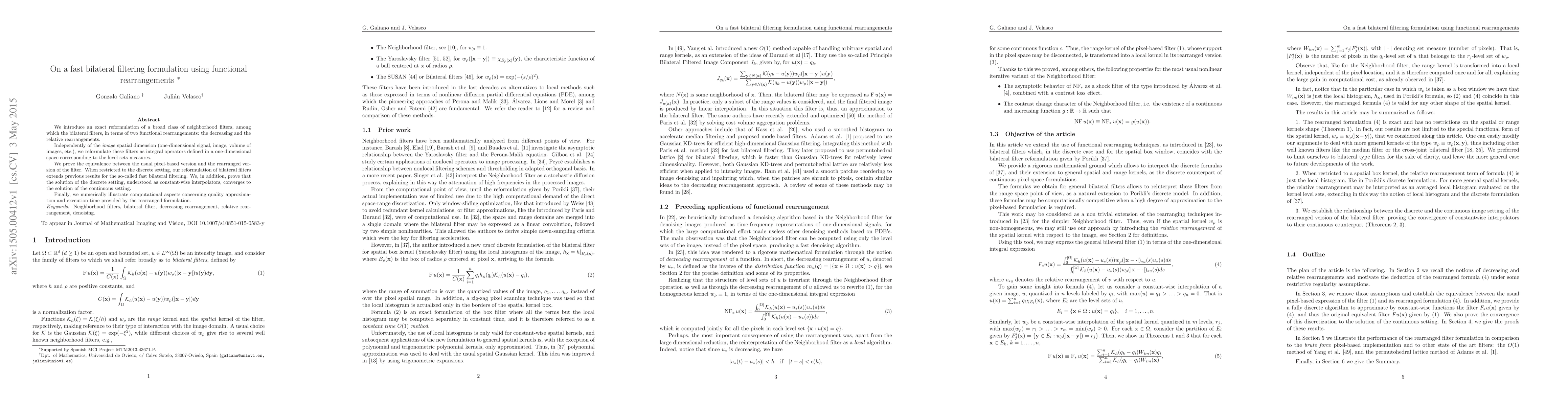 Thumbnail for On a fast bilateral filtering formulation using functional
  rearrangements
