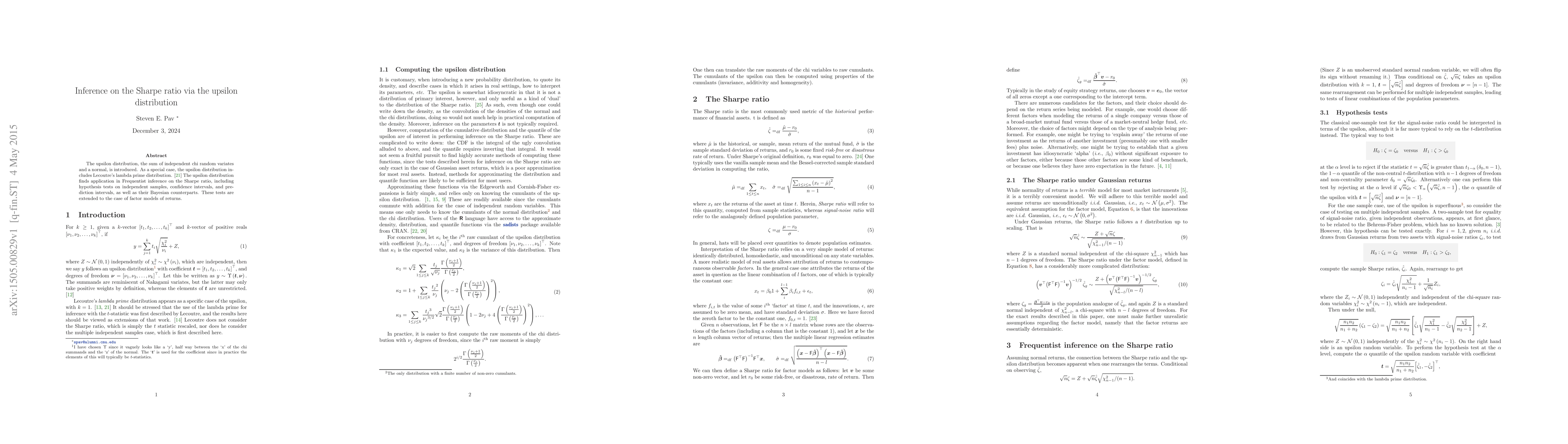 Thumbnail for Inference on the Sharpe ratio via the upsilon distribution