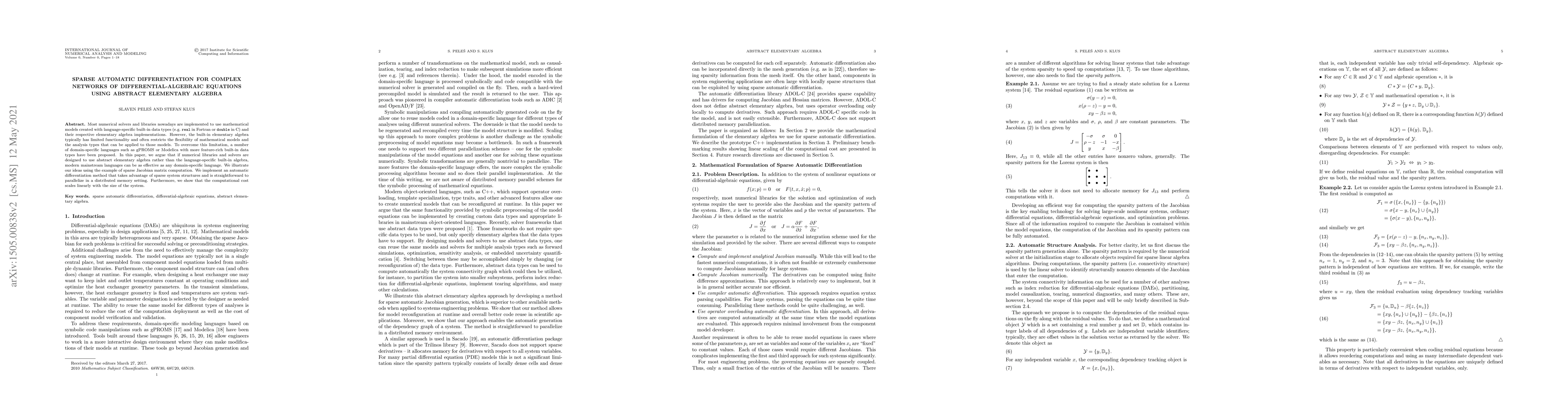 Thumbnail for Sparse Automatic Differentiation for Complex Networks of
  Differential-Algebraic Equations Using Abstract Elementary Algebra