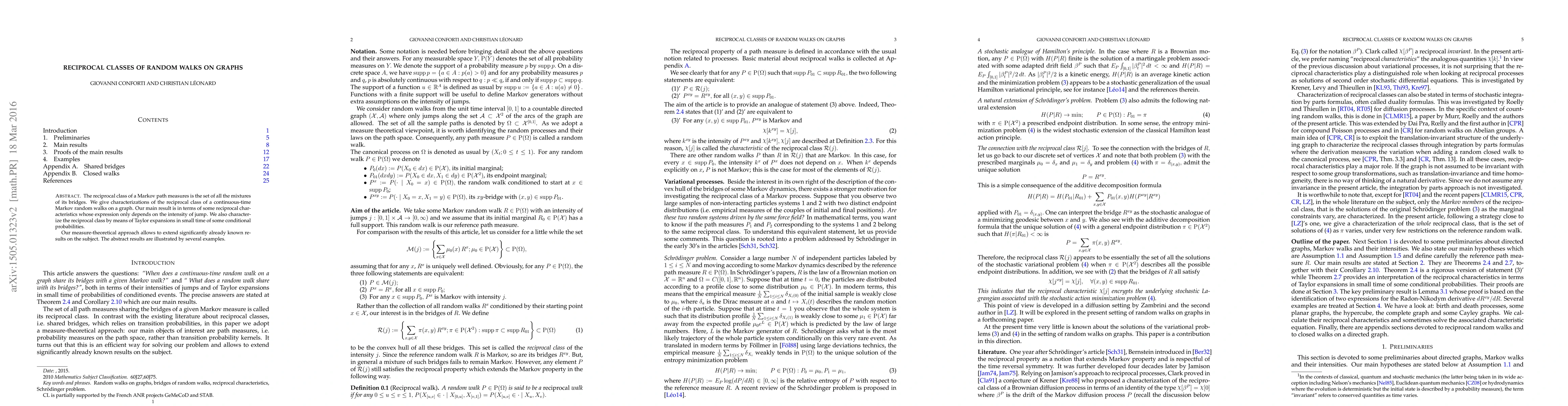 Thumbnail for Reciprocal classes of random walks on graphs