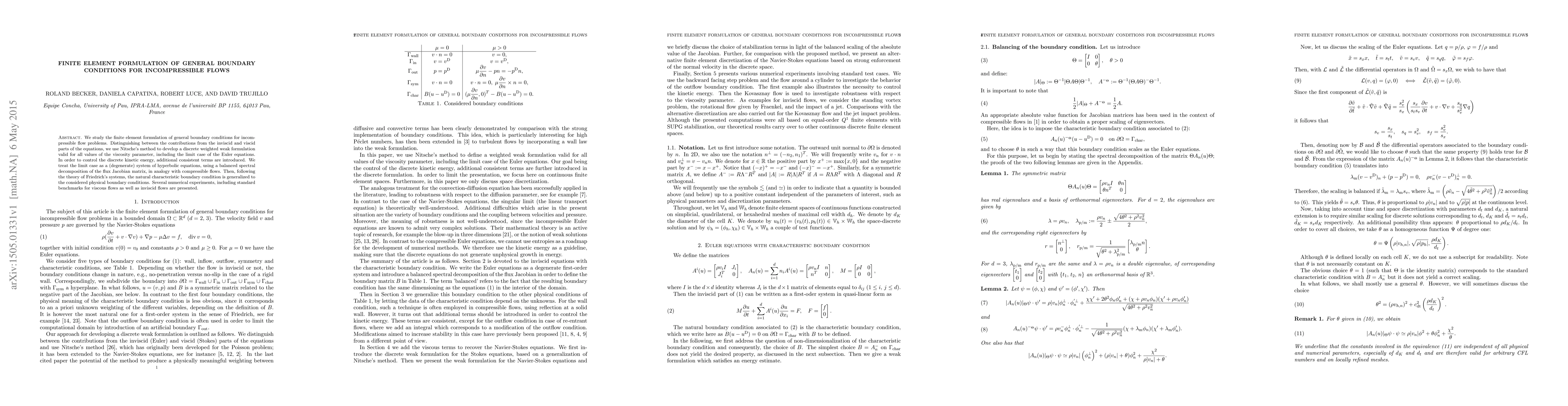 Thumbnail for Finite element formulation of general boundary conditions for
  incompressible flows
