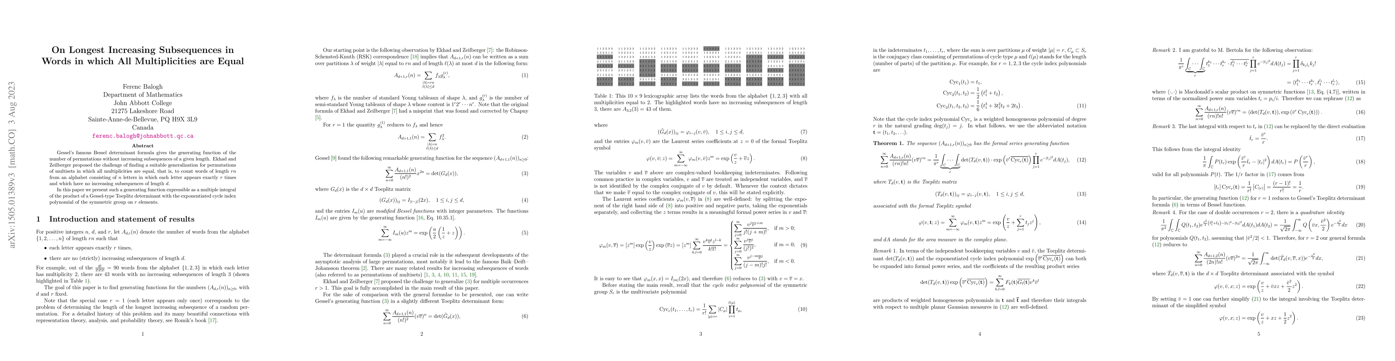 Thumbnail for On longest increasing subsequences in words in which all multiplicities
  are equal