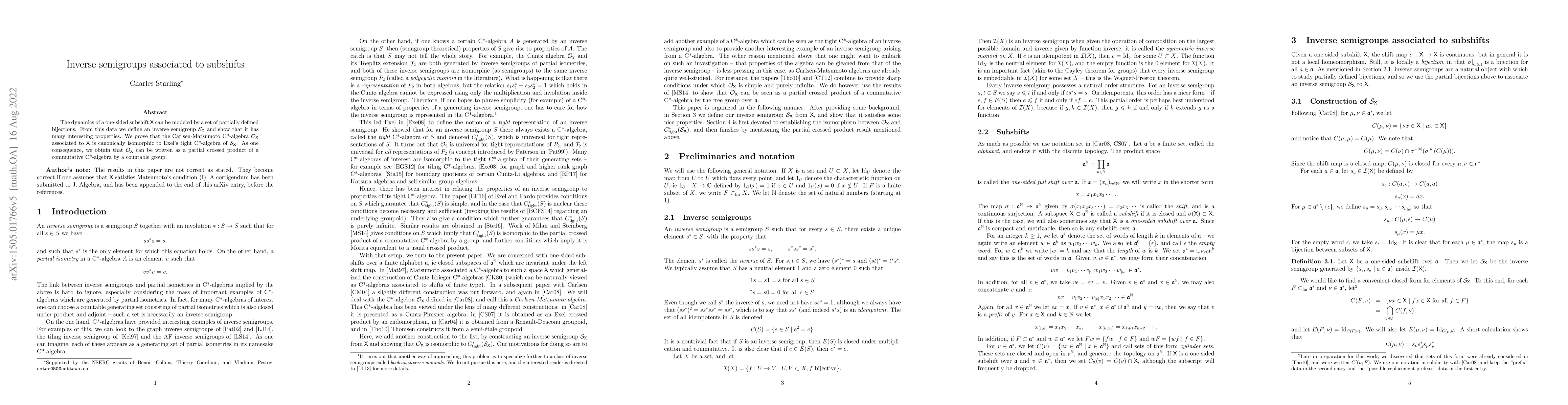 Thumbnail for Inverse semigroups associated to subshifts