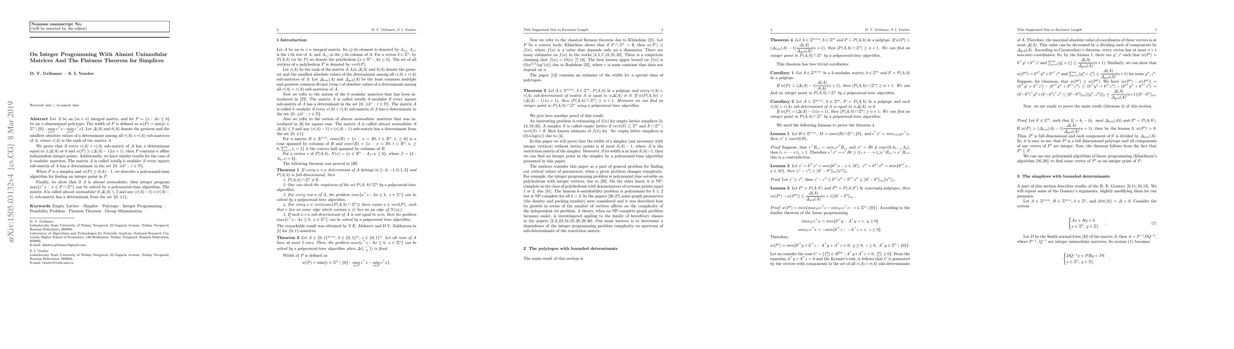 Thumbnail for On integer programing with bounded determinants