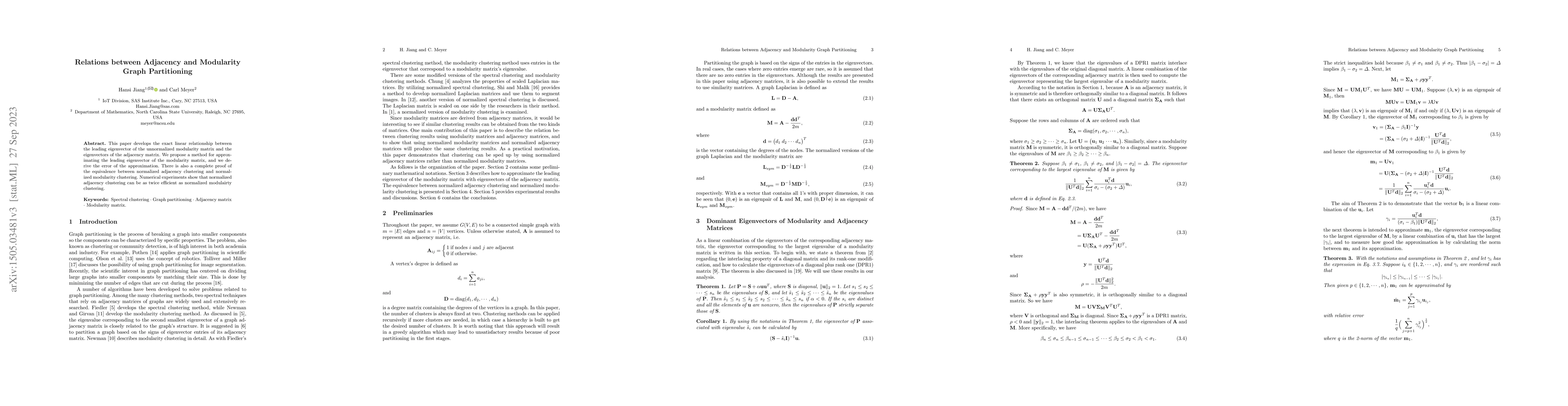 Thumbnail for Relations Between Adjacency and Modularity Graph Partitioning