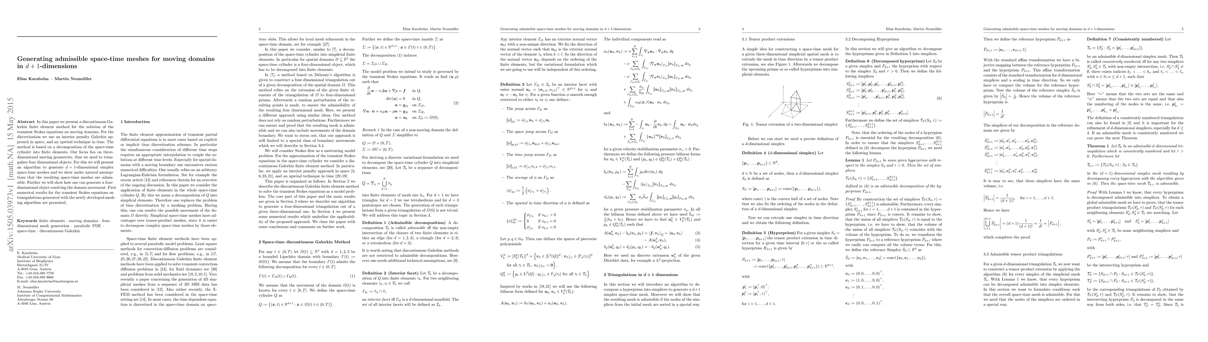 Thumbnail for Generating admissible space-time meshes for moving domains in
  $d+1$-dimensions