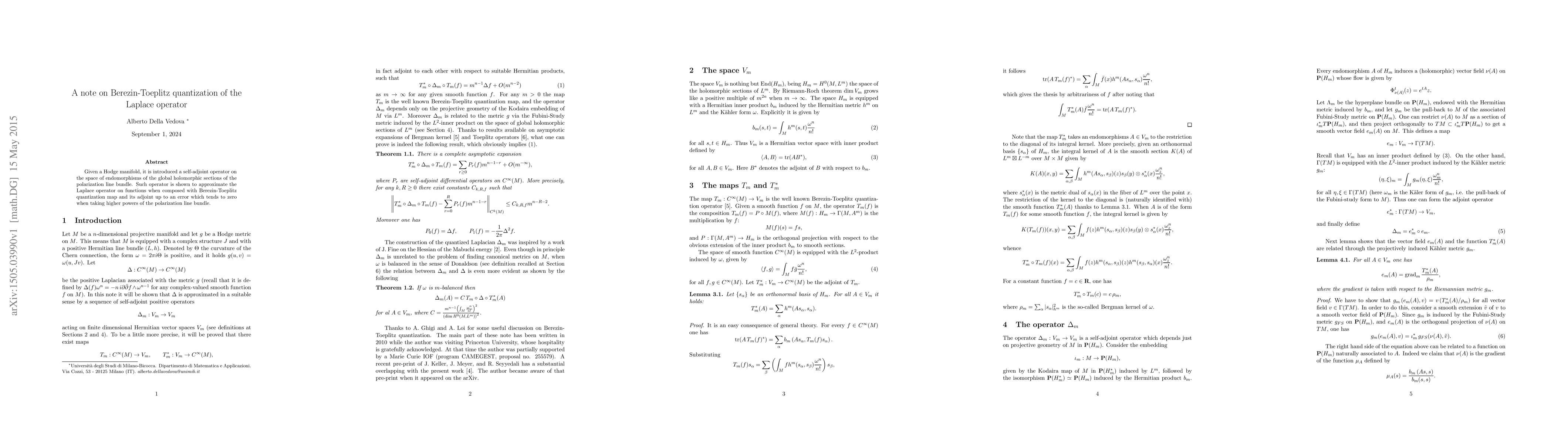 Thumbnail for A note on Berezin-Toeplitz quantization of the Laplace operator