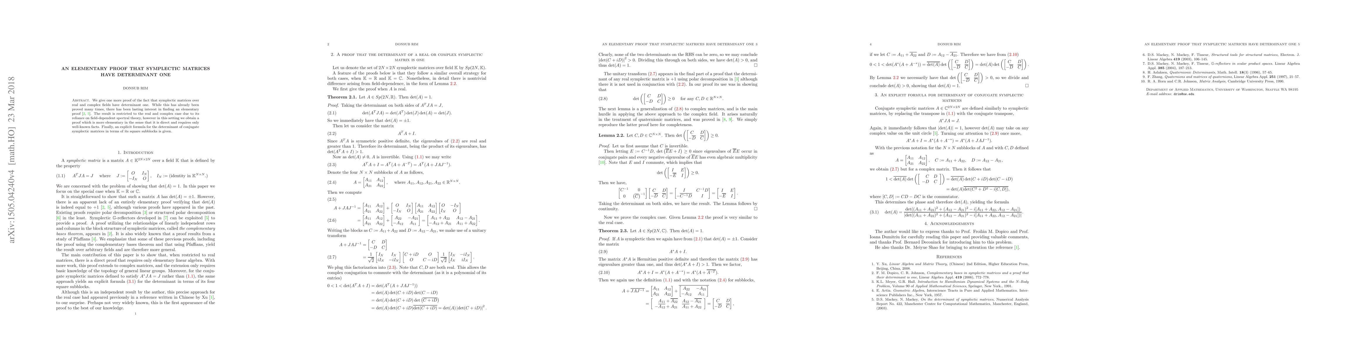 Thumbnail for An Elementary Proof That Symplectic Matrices Have Determinant One