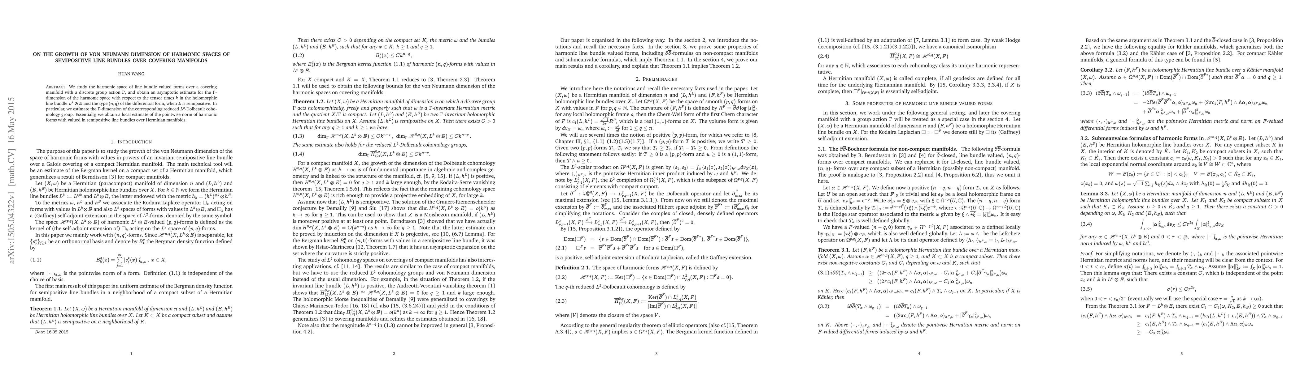 Thumbnail for On the growth of von Neumann dimension of harmonic spaces of
  semipositive line bundles over covering manifolds