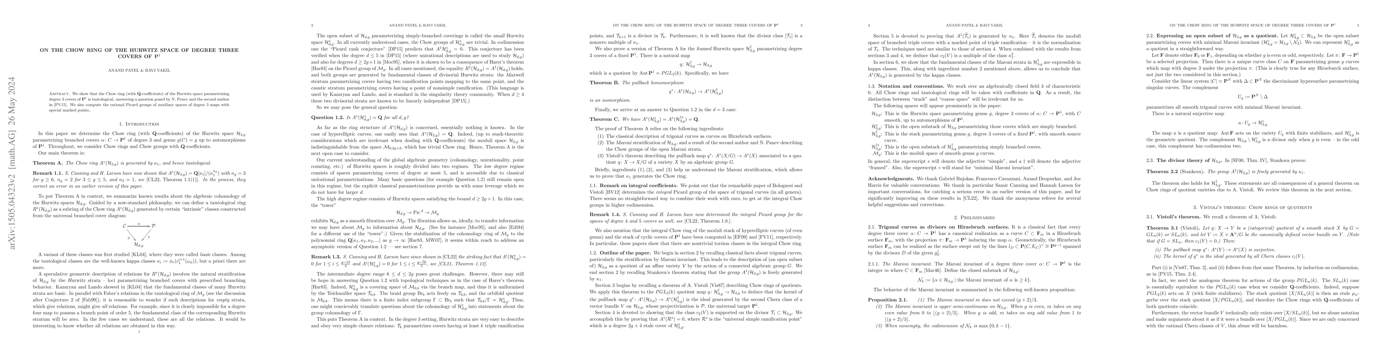 Thumbnail for On the Chow ring of the Hurwitz space of degree three covers of ${\bf
  P}^{1}$