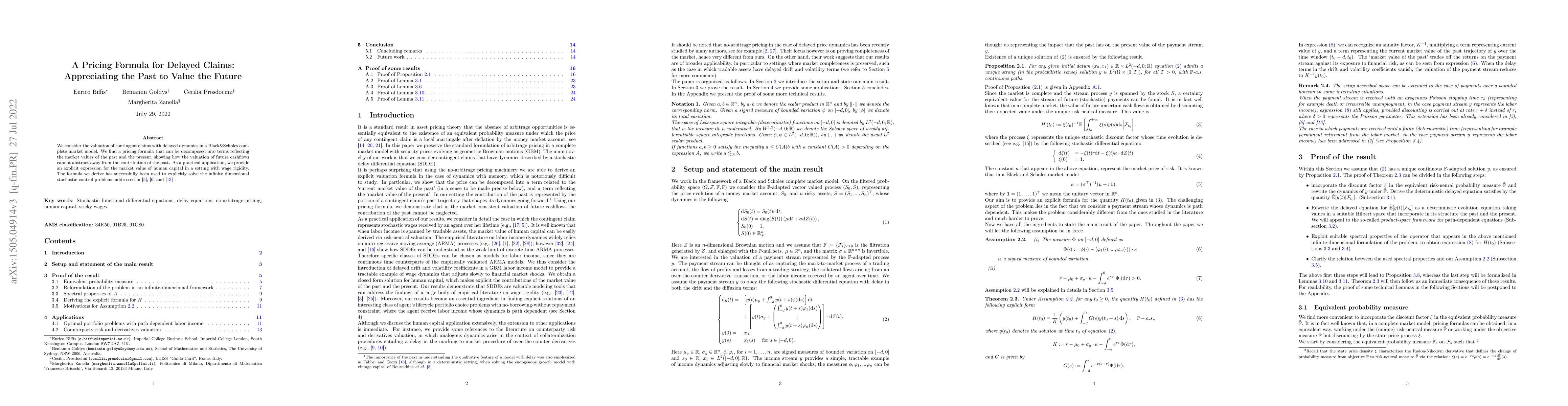 Thumbnail for A pricing formula for delayed claims: Appreciating the past to value the
  future