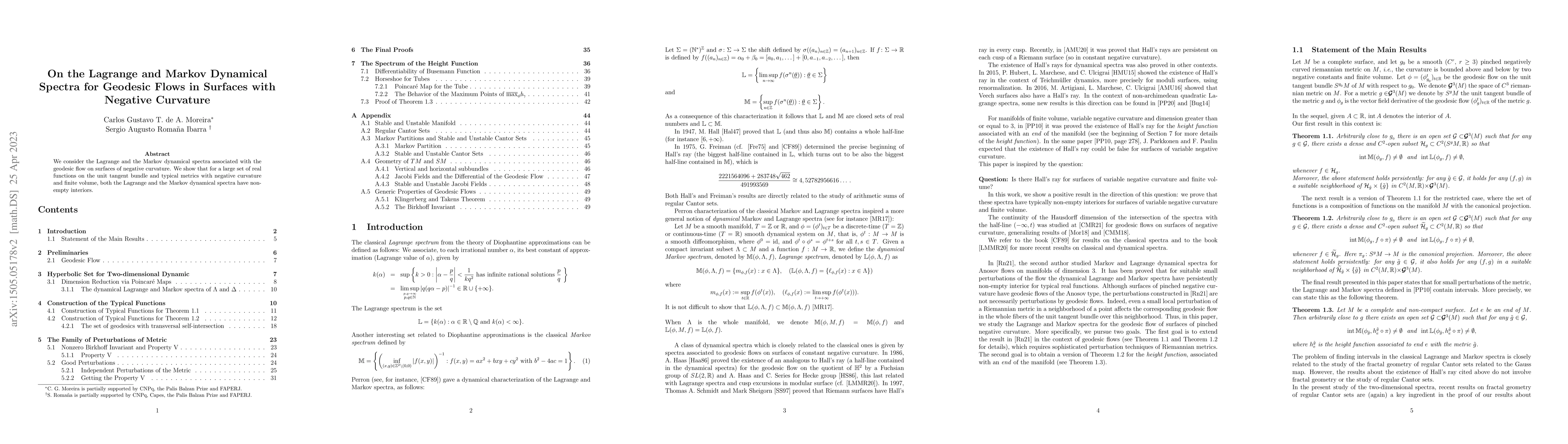 Thumbnail for On the Lagrange and Markov Dynamical Spectra for Geodesic Flows in
  Surfaces with Negative Curvature